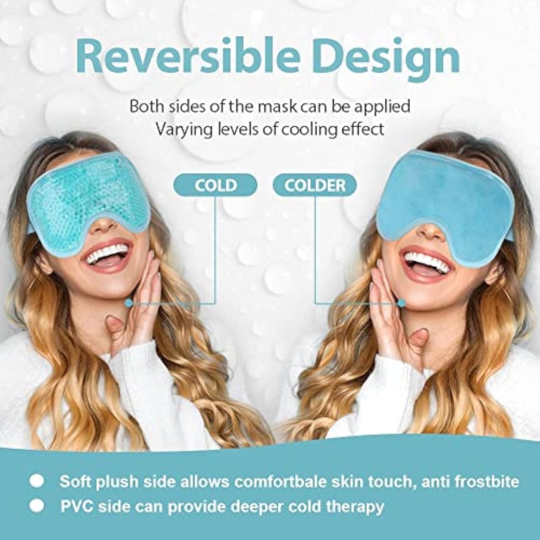 NEWGO Cooling Eye Mask for Puffy Eyes, Reusable Hot Cold Therapy Gel Cold Eye Mask for Migraine, Headache, Dark Circles, Dry Swollen Eyes, Sinus Pain-Light Blue-2Pack