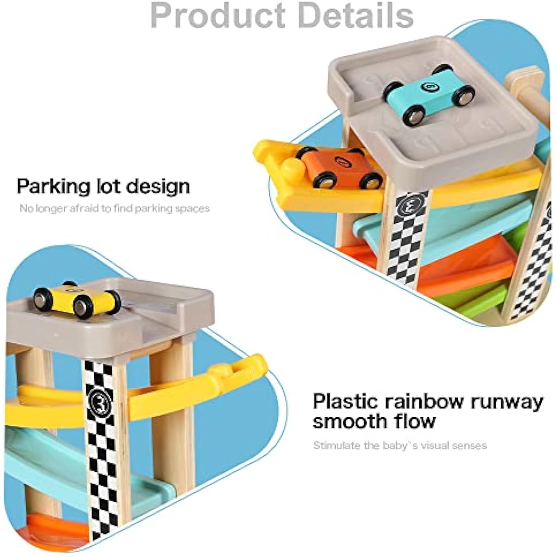 Top Bright Wooden Race Track Car Ramp Racer for 1 2 Year Old Boys Girls Gifts Presents, Toddler Toys with 4 Mini Cars