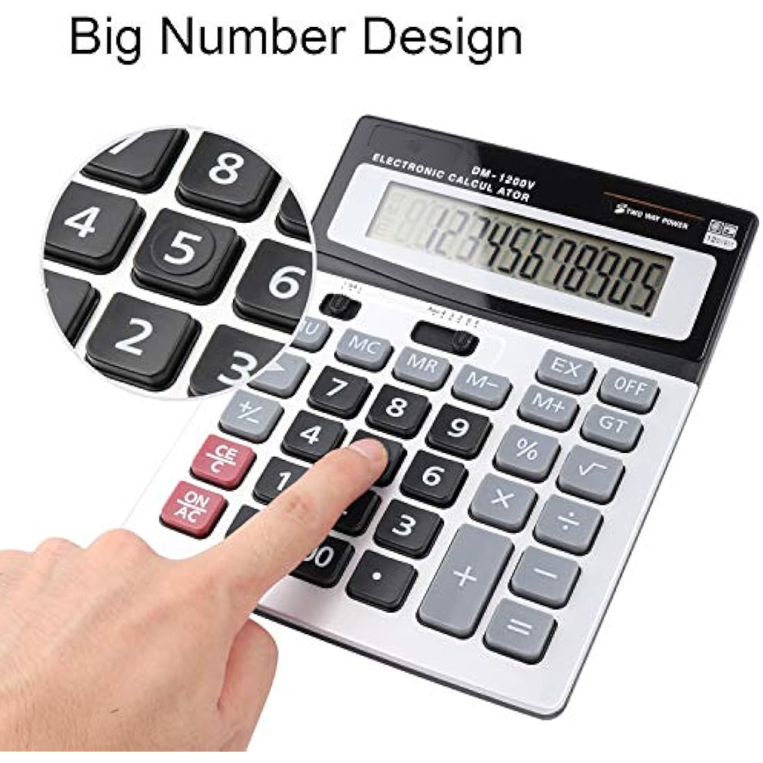 Calculators HIHUHEN Large Calculator Solar & Battery Power 12 Digit Display Multi-Functional Big Button for Business Office School Calculating (1 x Calculator)
