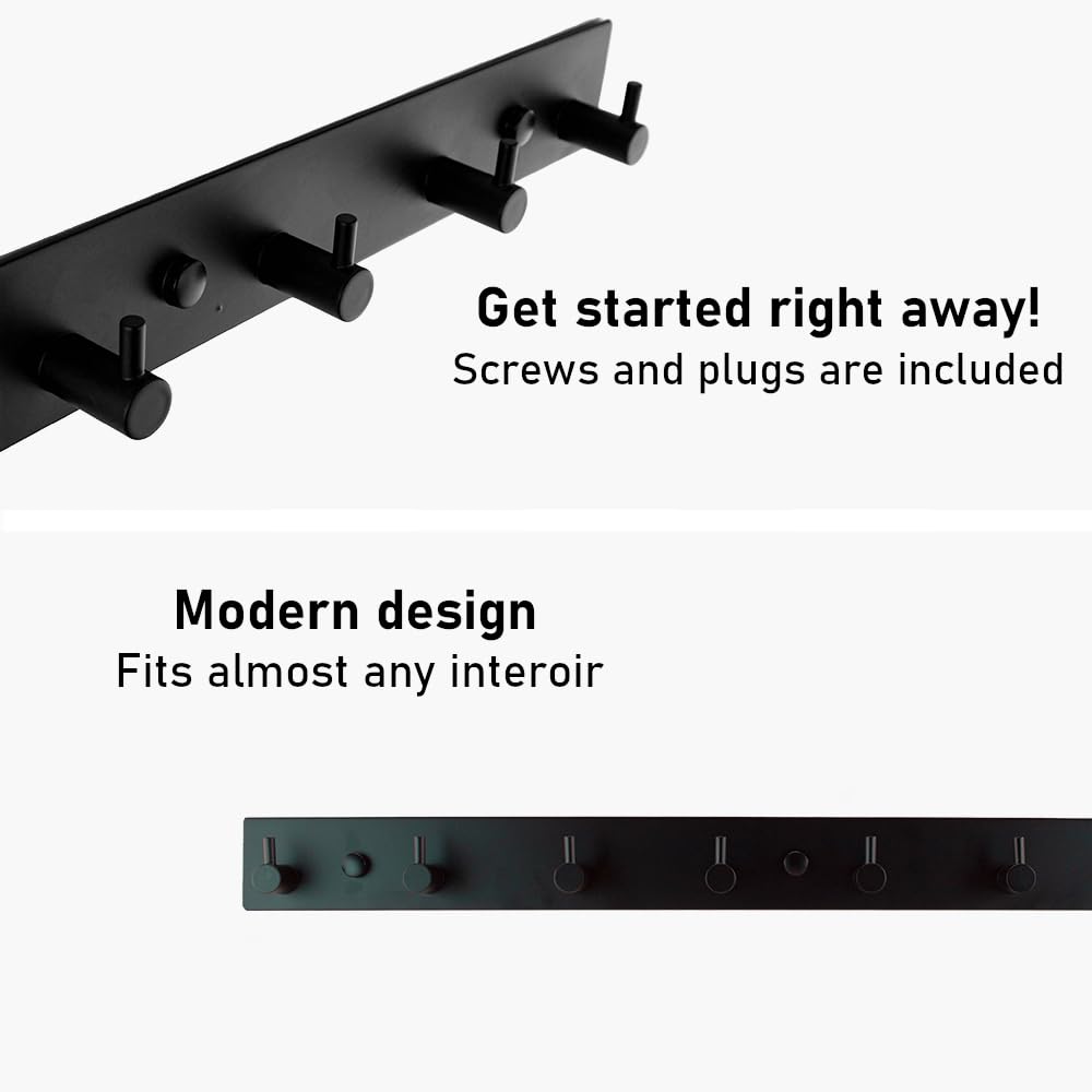 Brute Strength – Stainless Steel wall Coat Rack – Black – 16 Hooks · 109 cm