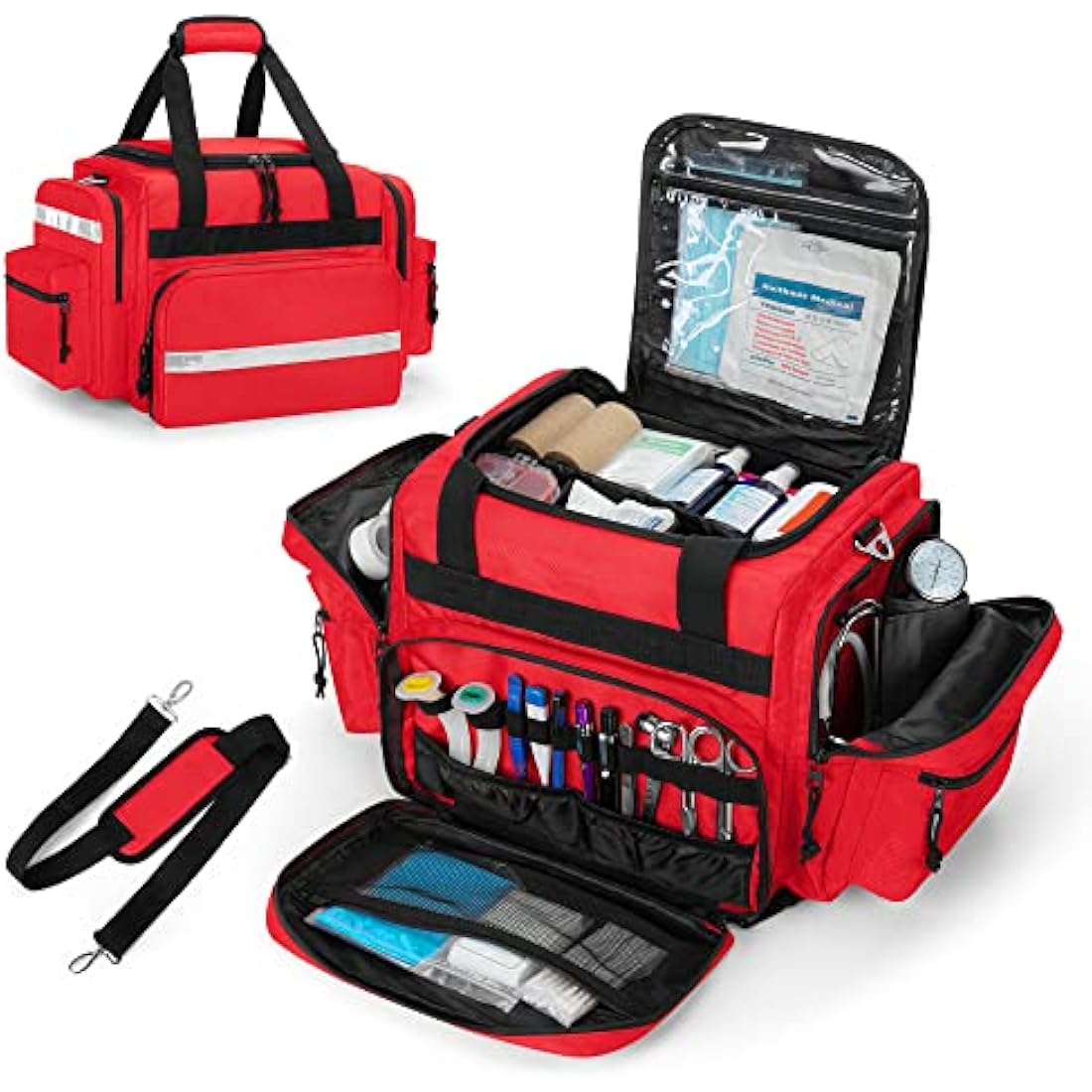 Damero Emergency Bag Empty, Large Medical Trauma Bag, Professional First Responder Bag with Multiple Pockets for Medical Supplies, Red