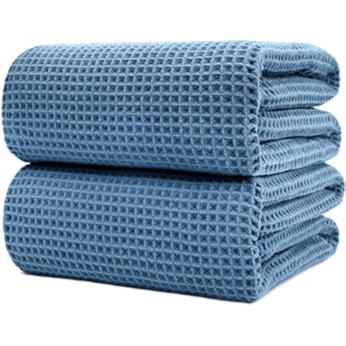 POLYTE Microfibre Quick Dry Lint Free Bath Sheet, 89 x 178 cm, Set of 2 (Blue, Waffle Weave)