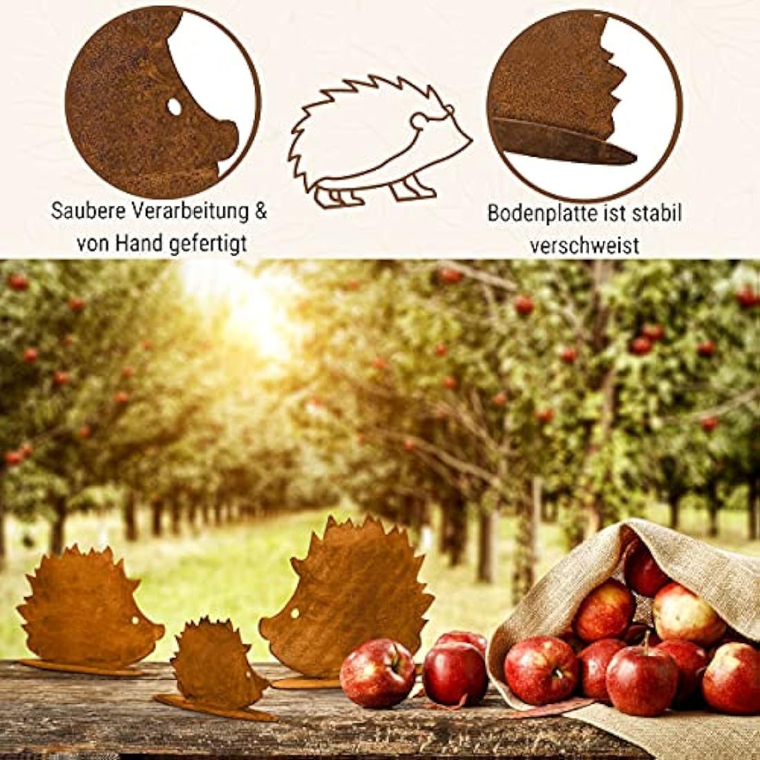 Autumn Hedgehog Family Set of 3 Decorative Patina Metal
