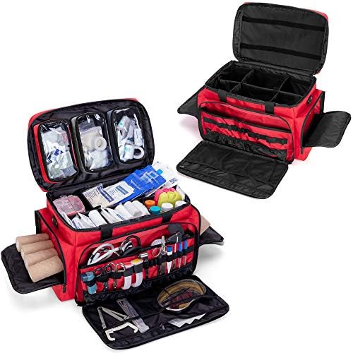Trunab First Aid Bag Empty, Professional Medical Bag Emergency Responder Trauma Bag with Inner Dividers and Anti-Slip Bottom, Ideal for EMT, EMS, Paramedics