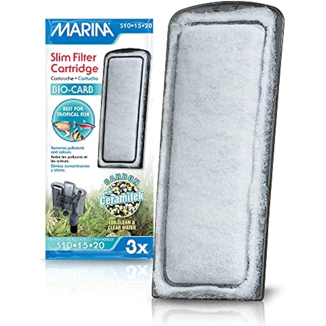 Marina Bio-Carb Carbon Slim Filter Tropical Cartridge, Pack of 3,Small