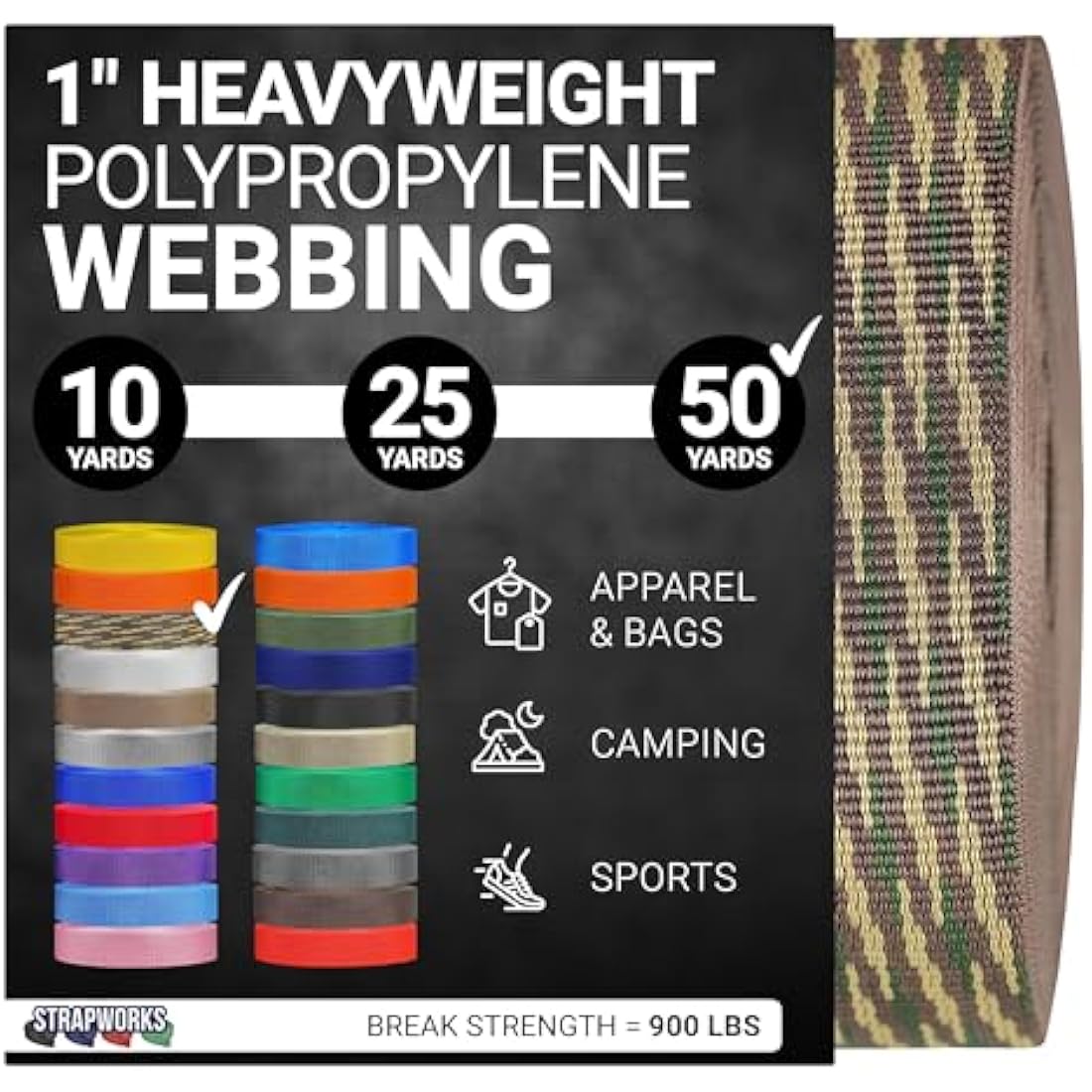 Strapworks Heavyweight Polypropylene Webbing - Heavy Duty Poly Strapping for Outdoor DIY Gear Repair