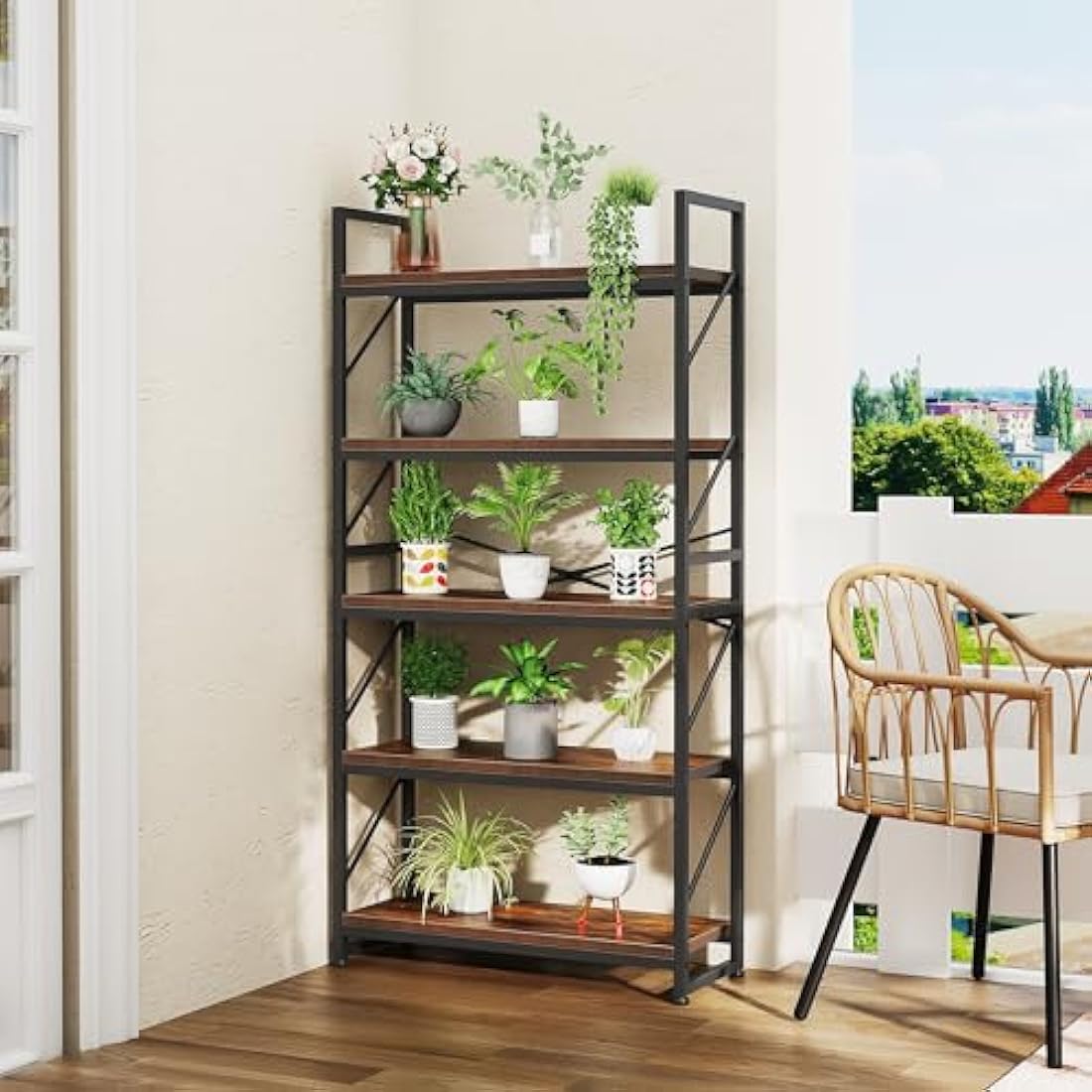 YITAHOME Bookcase 5 Tiers, Industrial Book Shelf Large Floorstanding Book case Wooden Shelf and Metal Frame Shelving Unit Display Storage Rack for Living Room, Home Office, Rustic Brown Bookshelf