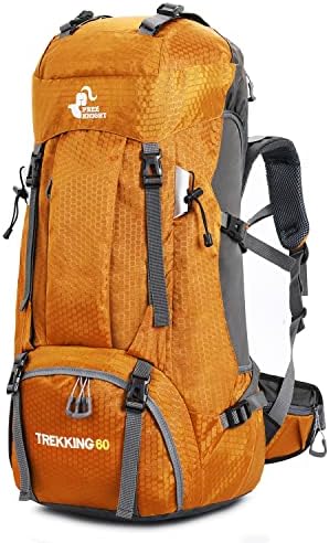 Bseash 60L Waterproof Hiking Camping Backpack with Rain Cover, Lightweight Outdoor Sport Travel Daypack Rucksack for Climbing Skiing