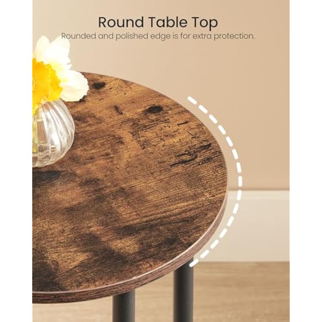 CHOEZON Round Side Table, 2-Tier End Table, Small Round Nightstand with Sturdy Metal Tube, Industrial Coffee Table, for Living Room, Bedroom, Rustic Brown and Black DTBZ01BF