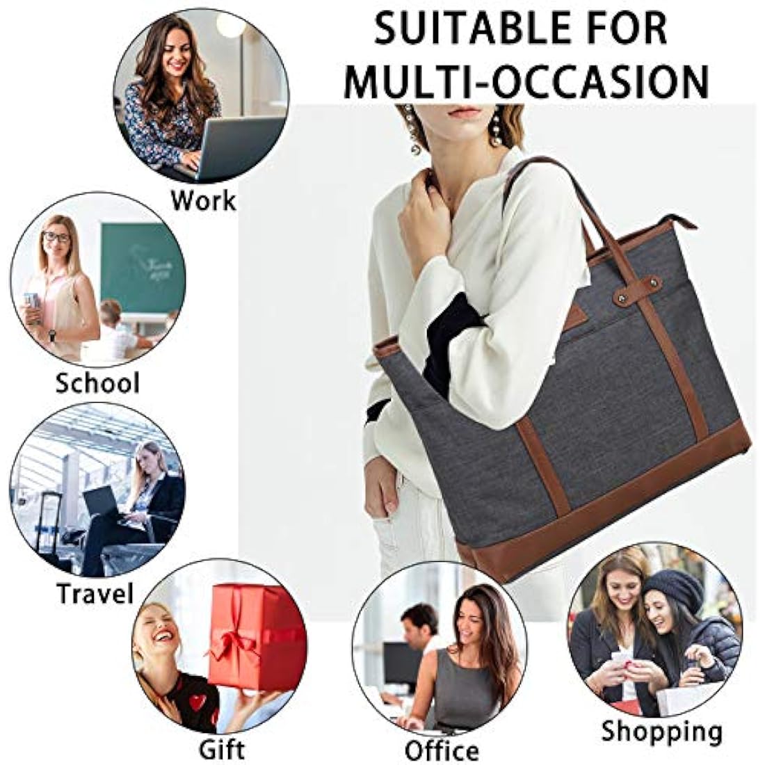 RAVUO Laptop Tote Bag, Water Resistant Lightweight Women 15.6 Inch Laptop Work Bag Teacher Bag Carry On Shoulder Bag with Padded Laptop Compartment
