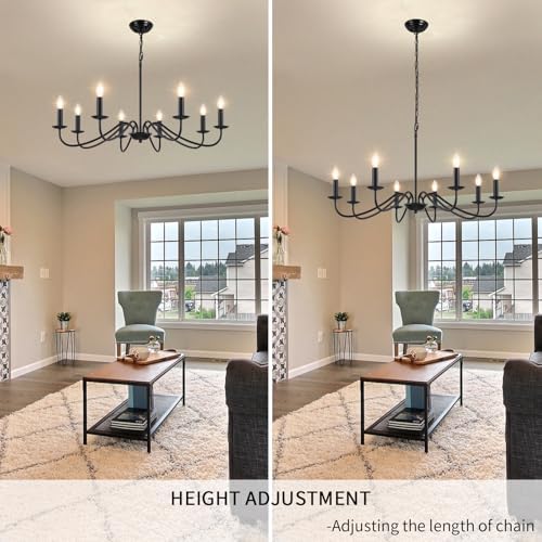 MRHYSWD Black Chandelier, 8 Lights Black Light Chandeliers Ceiling Lights Living Room, Industrial Vintage Chandeliers for Bedroom Kitchen Hall Lounge - Height Adjustment - E14 Base Without Bulbs