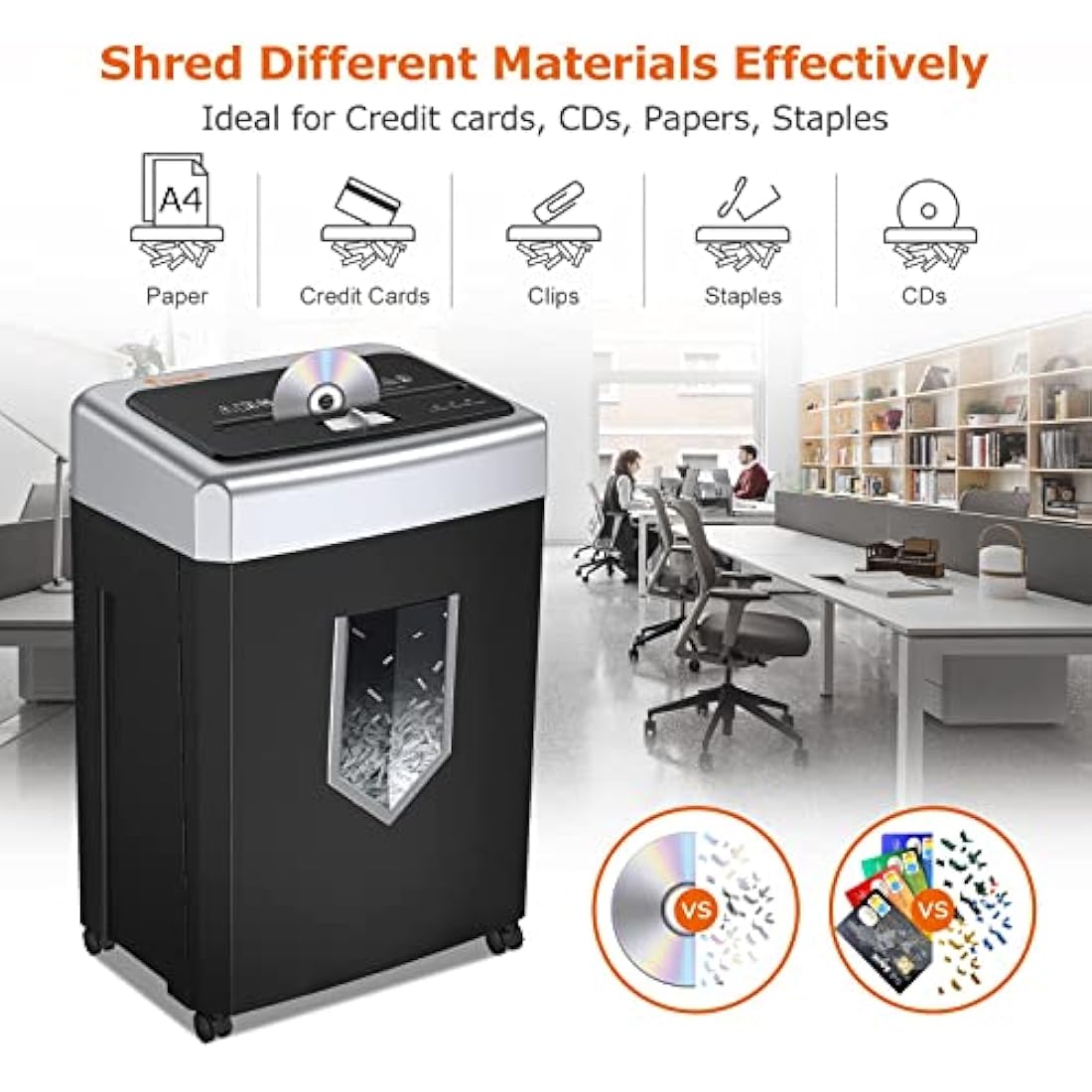 Bonsaii 15-Sheet Cross Cut Paper Shredder for Office, Heavy Duty Shredder for CD/Card, 30-Minute Working Time, 60dB Quiet Shredder with Jam Proof System, 18L Pullout Bin, C169-B (Overall Packaging)