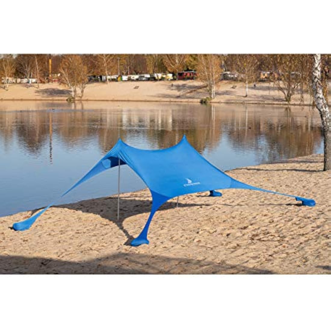 Premium Lycra Beach Tent - Beach Shelter Pop Up Sun Shade "Ole" with Aluminium Poles and Fillable Sand Anchor Blue (210 x 210 cm)