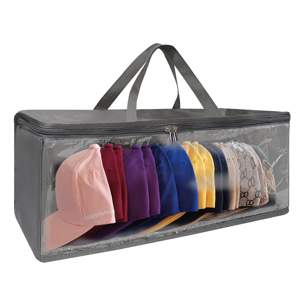 Hat Organizer for Closet, 8.6" Width Widened Design, Large Hat Box, Baseball Cap Storage Bag with Carrying Handles & Lid