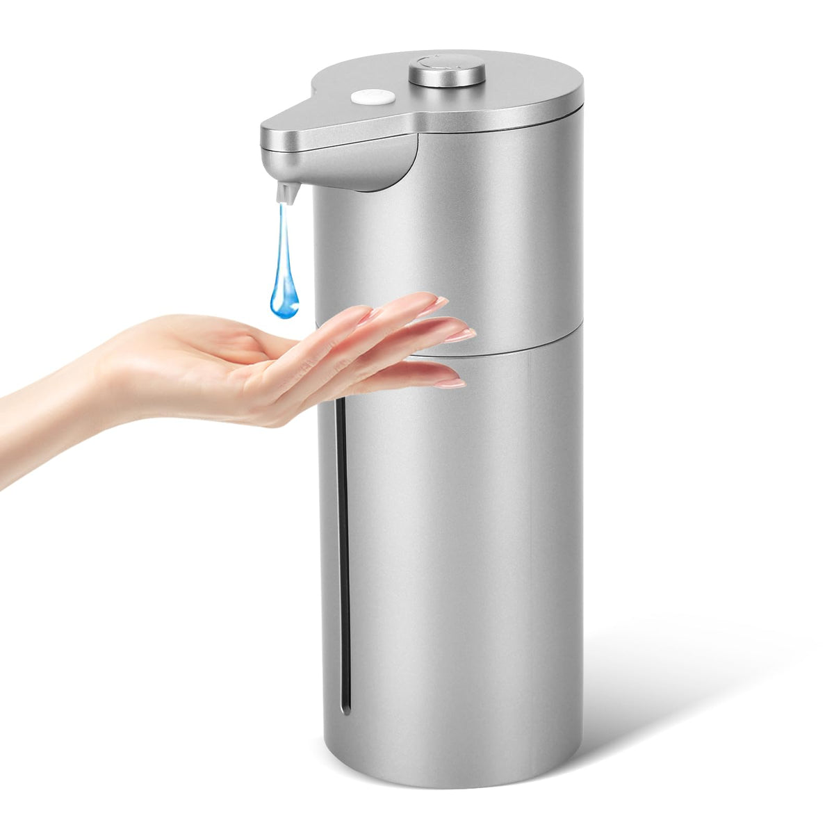 Automatic Touchless Soap Dispenser - 15 Levels Simple Physical Adjustment, Low Battery Consumption for Kitchen Bathroom - Hands Free Silver