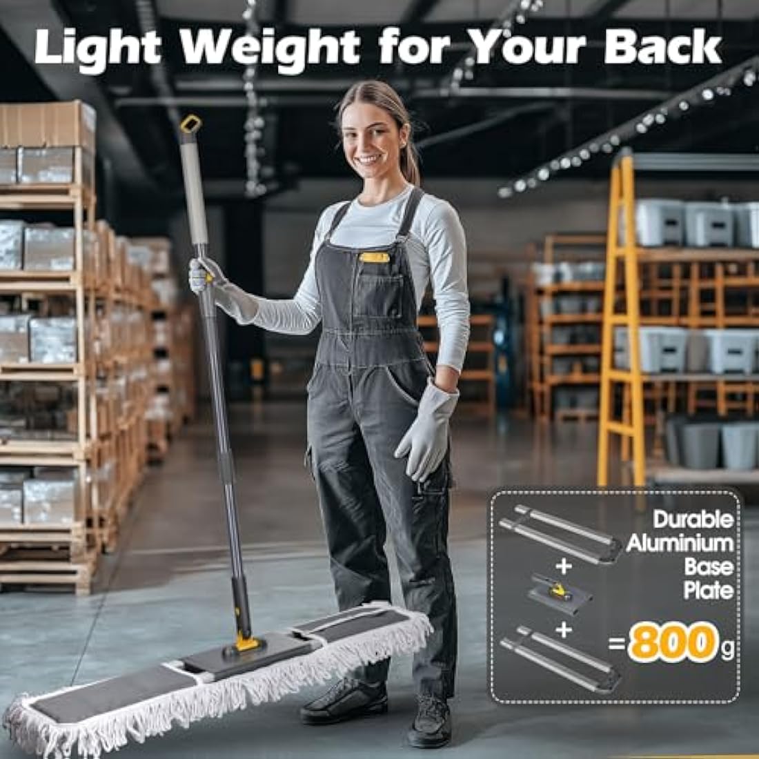 MASTERTOP Heavy Duty Industrial Mop, 90cm Wide Large Commercial Flat Mop with 155cm Telescopic Handle, Dust Sweeper Mops with 3 Reusable Pads, Professional Floor Mops for Warehouse, Office, Hotel