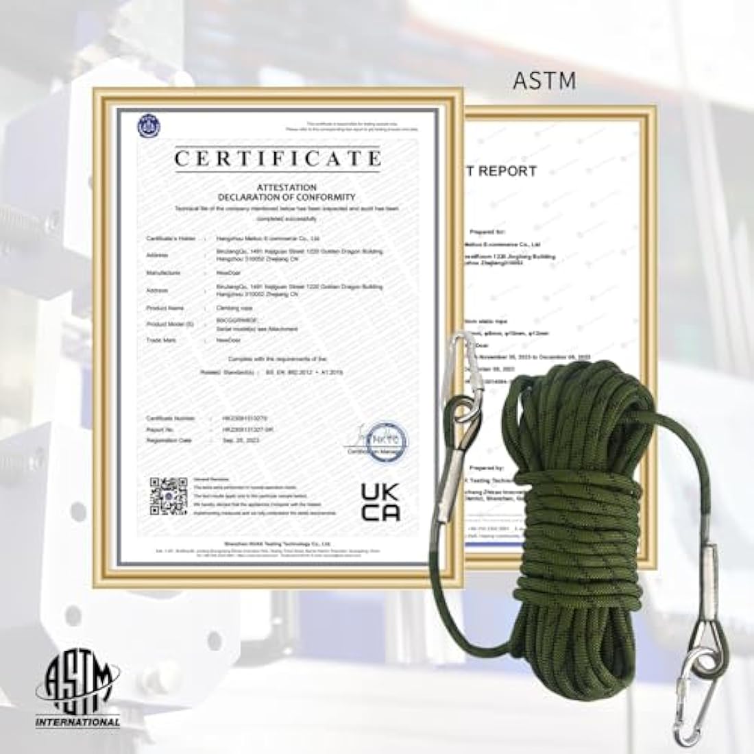 NewDoar 18KN Static Climbing Rope 10mm Accessory Cord Equipment 33FT(10M) 66FT(20M) 98FT(30M) 165FT(50M) Escape Rope with 2 Carabiners for Ice Climbing Fire Rescue Rope Safety Rope