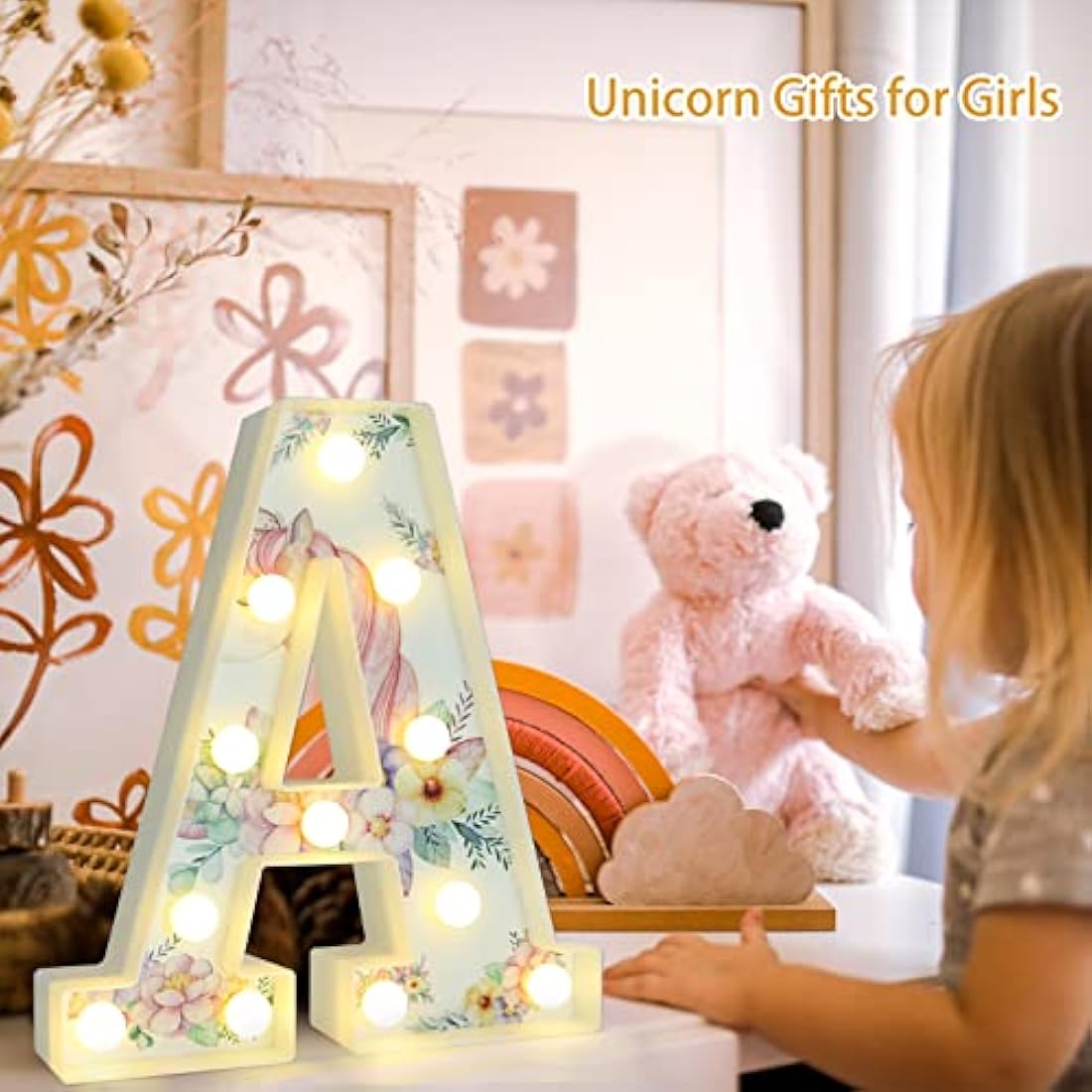 Vimlits Unicorn Light Up Letters, LED Letter Lights Warm White Alphabet Signs for Girls Birthday Party Decorations, Bedroom Night Light, Christmas Valentine Wall Table Decor