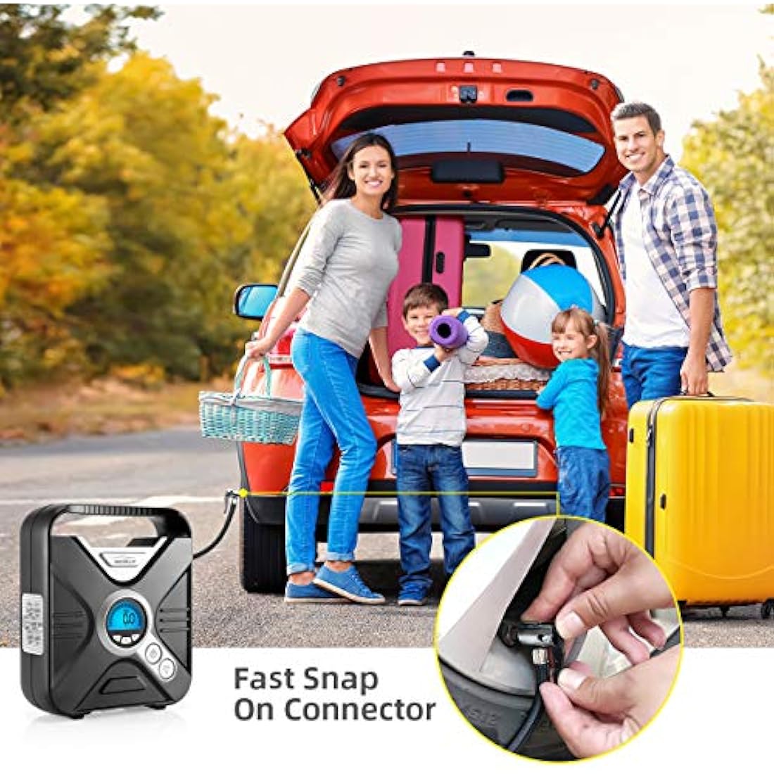 WindGallop Car Tyre Inflator Air Compressor Tyre Pump 12V Electric Car Air Pump for Car Tyres Bike Tyres with Digital Tyre Pressure Gauge and Inflator Valve Adaptors LED Light