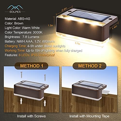 Solpex Solar Lights for Outdoor, 12 Pack Stair Lights, Waterproof Solar Light, LED Lighting for Outdoor Stairs, Steps, Fence, Garden, Yard, Patio, Gutter, Pathway, Decoration (Warm White,Brown)