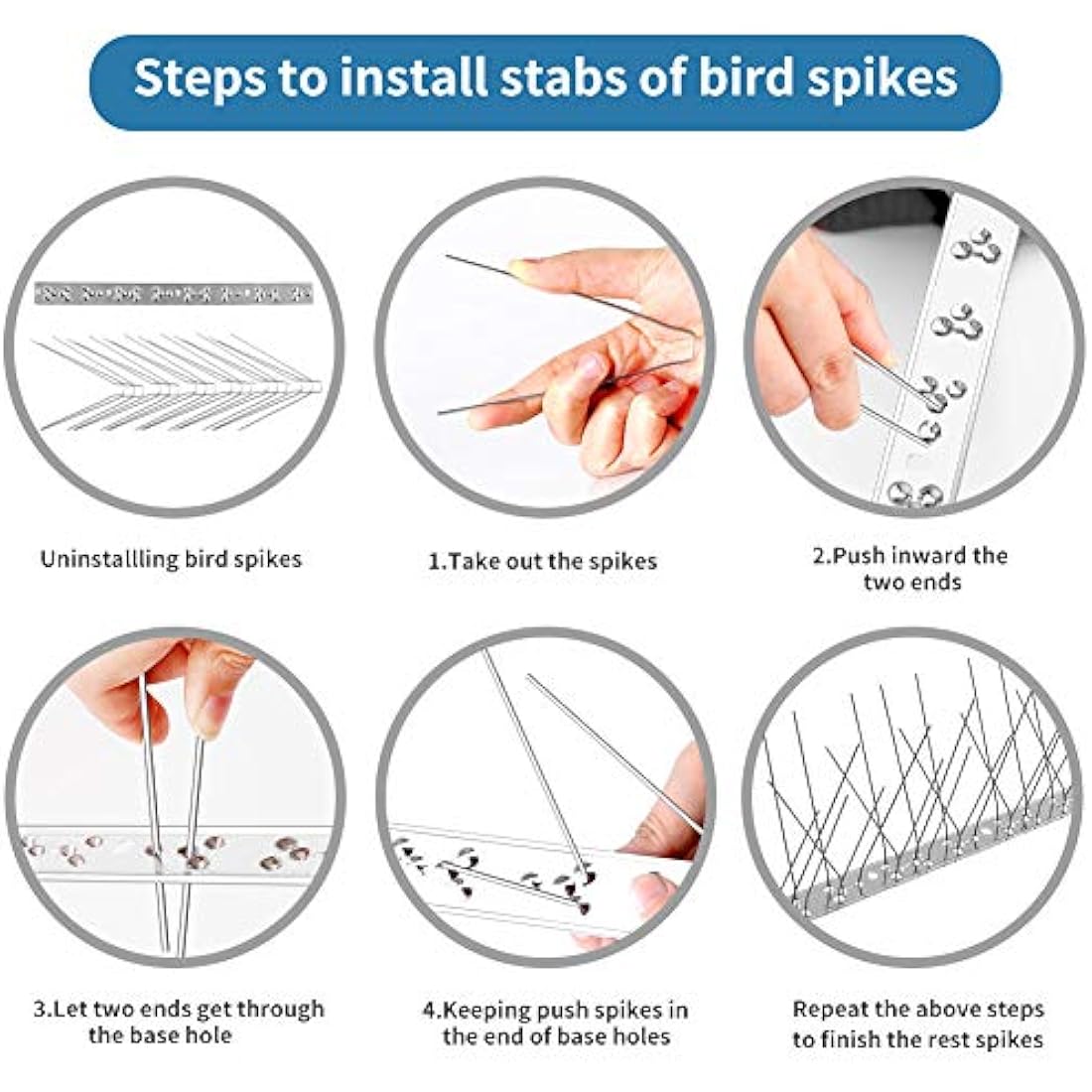 Bird Spikes for Pigeons Small Birds, Pigeon Spikes Kit Cover 6M (20 feet), Fence Spikes Stainless Steel Bird Deterrent Repellent Spikes for Cats, Birds Control Defence Spikes (18 Pack, Uninstalled)