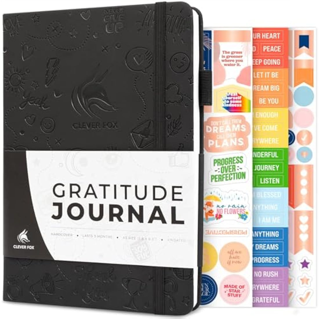 Clever Fox Gratitude Journal – Happiness, Positivity & Affirmation Daily Journal – Inspirational Daily Notebook – 3 Months, A5 (Black)