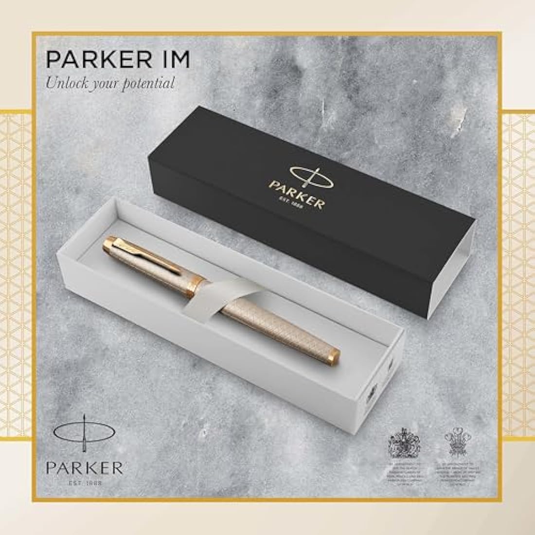 Parker IM Rollerball Pen | Premium Warm Silver | Fine Point Black Ink | Gift Box