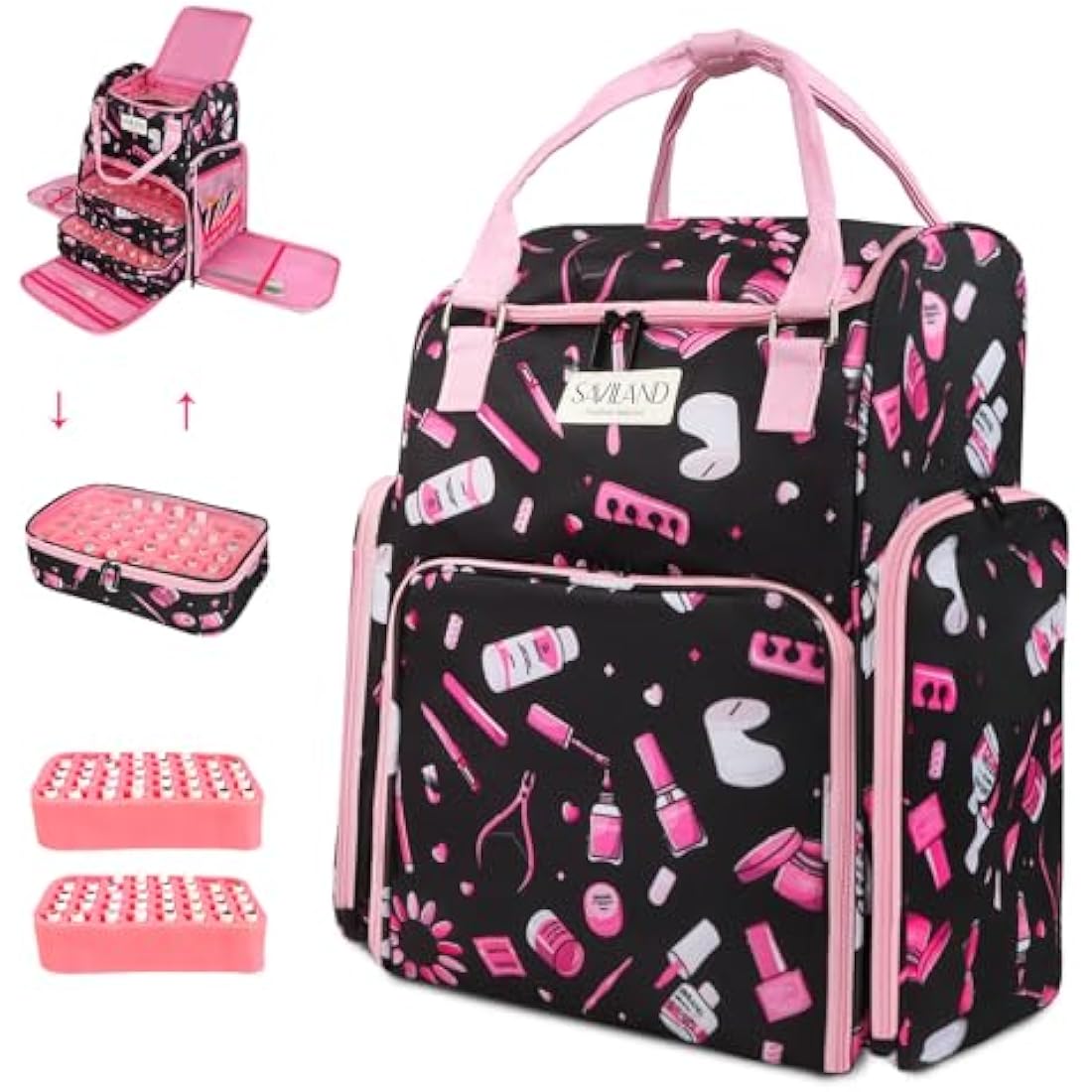 Saviland Nail Polish Organizer Bag: 33L Large Nail Bag Organizer Case Holds 80 Bottles (15ml/0.5 fl.oz) & Nail Lamp Travel Nail Kit Organizer Backpack Holder Nail Organizers and Storage for Nail Tech