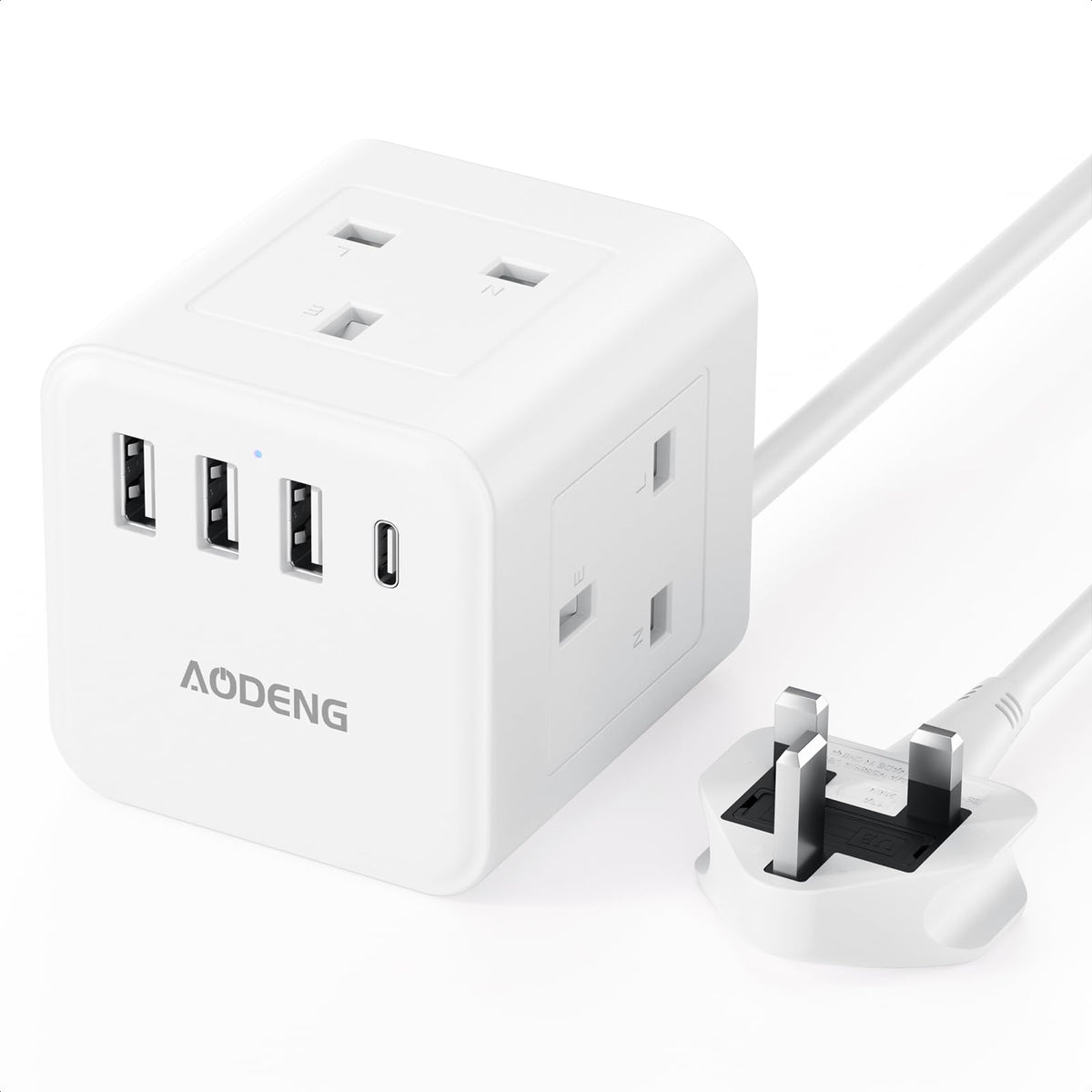 Extension Lead with 4 USB Slots, 4 Way (13A/3250W) Multi Plug Extension Cable, UK Desktop Power Extension Cord with Multi Socket, 1.5M Extension Cable