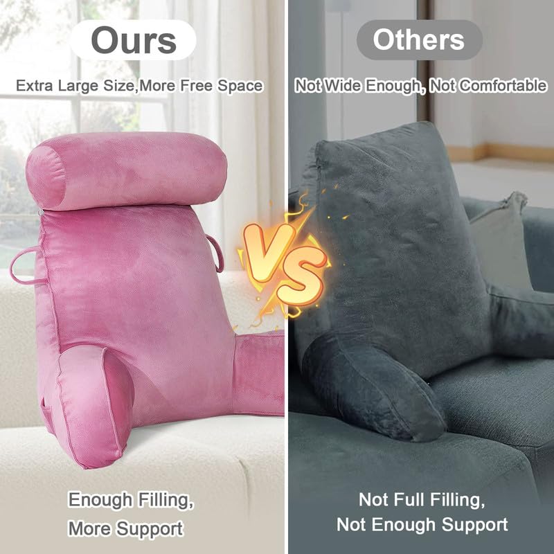 Mingfuxin Reading Pillows for Bed Sofa, Bed Backrest Pillows with Neck Arm Back Support Pillow, Adult Back Reading Cushion with Detachable Neck Roll &