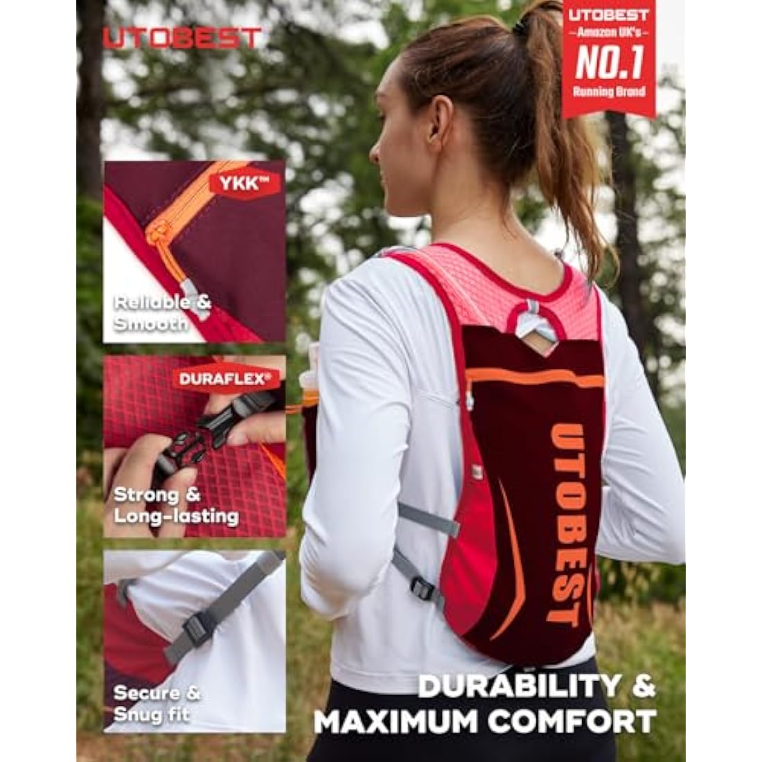 UTOBEST Running Backpacks Lightweight Hydration Pack Functional Running Vest 5L