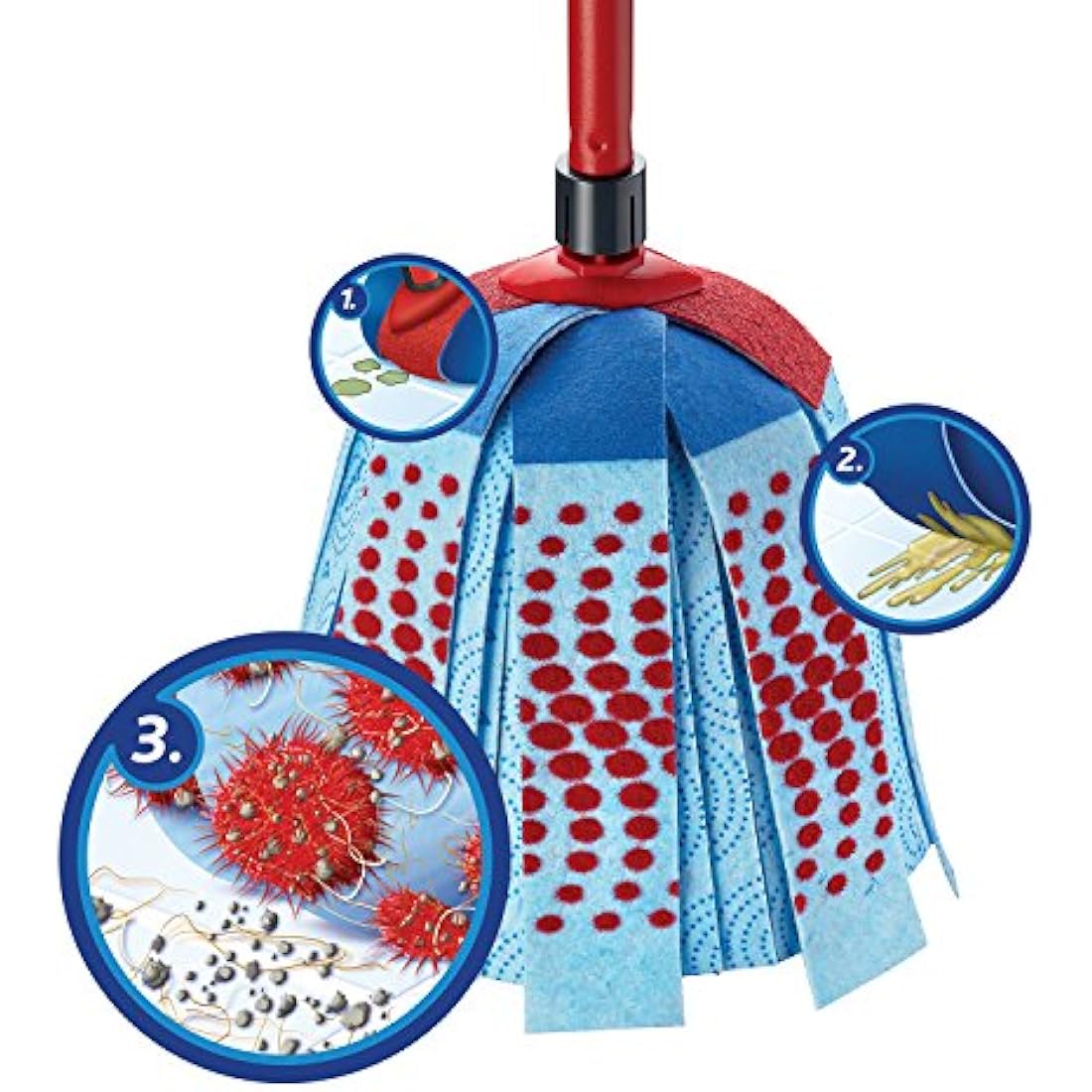 Vileda SuperMocio 3Action Mop and Bucket Set, Mop for Cleaning Floors, Set of 1x Mop and 1x Bucket, Red/Grey/Blue