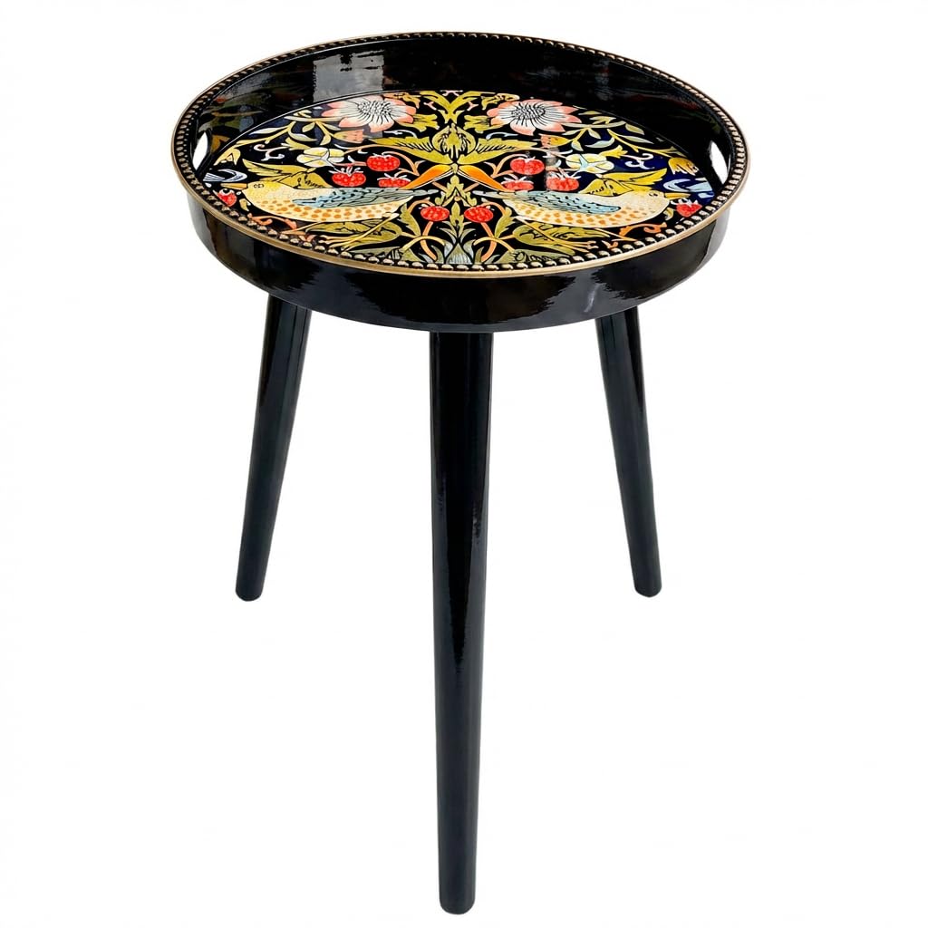 Simmer Stone Round Indoor Side Tables with Detachable Wooden 3 Legs, Versatile Tray Table, Perfect For Round Coffee Table Tea