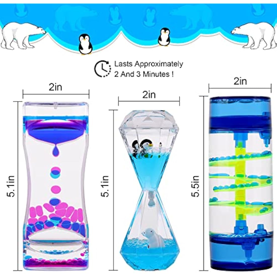 XINBAOHONG Sensory Toy for Relaxation, Motion Timer, Color Lava Lamp, 3 Pack Incredibly Effective Calming Stress Relief Hourglass Toy Liquid Motion Bubbler for Kids and Adults