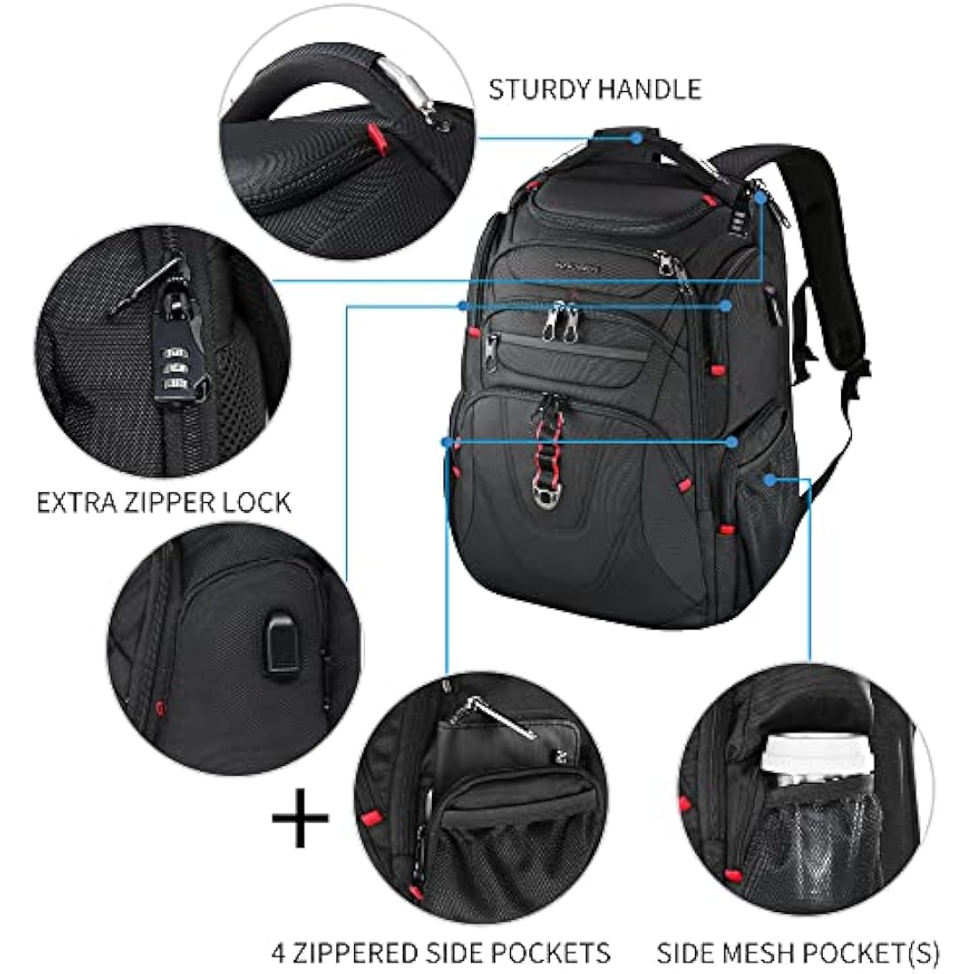 KROSER Travel Laptop Backpack 17.3 Inch XL TSA Computer Backpack Water-Repellent College Daypack Business Backpack with RFID Pockets & USB Port for Men/Women-Black