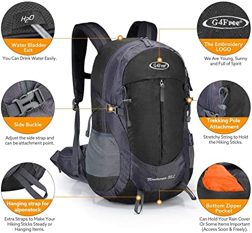 G4Free 35L Waterproof Hiking Backpack Outdoor Backpack Trekking Daypack for Camping Hiking Backpacking Climbing with Rain Cover