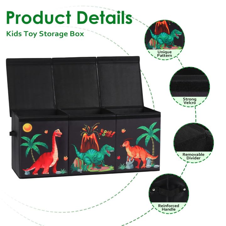 Decalsweet Dinosaur Extra Large Kids Toy Storage Box with Lid,Foldable Oxford Toy Storage Organizer Box for Boys-963240cm-Lightweight Toy Chest with