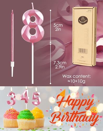 Girls Pink 10th Birthday Candles Set, Number 10 Candle with Girls Pink Long Candles, Birthday Candles for Cake, Birthday Candle, Cake Candles Cake Topper Decorations for Women Birthday Party Wedding