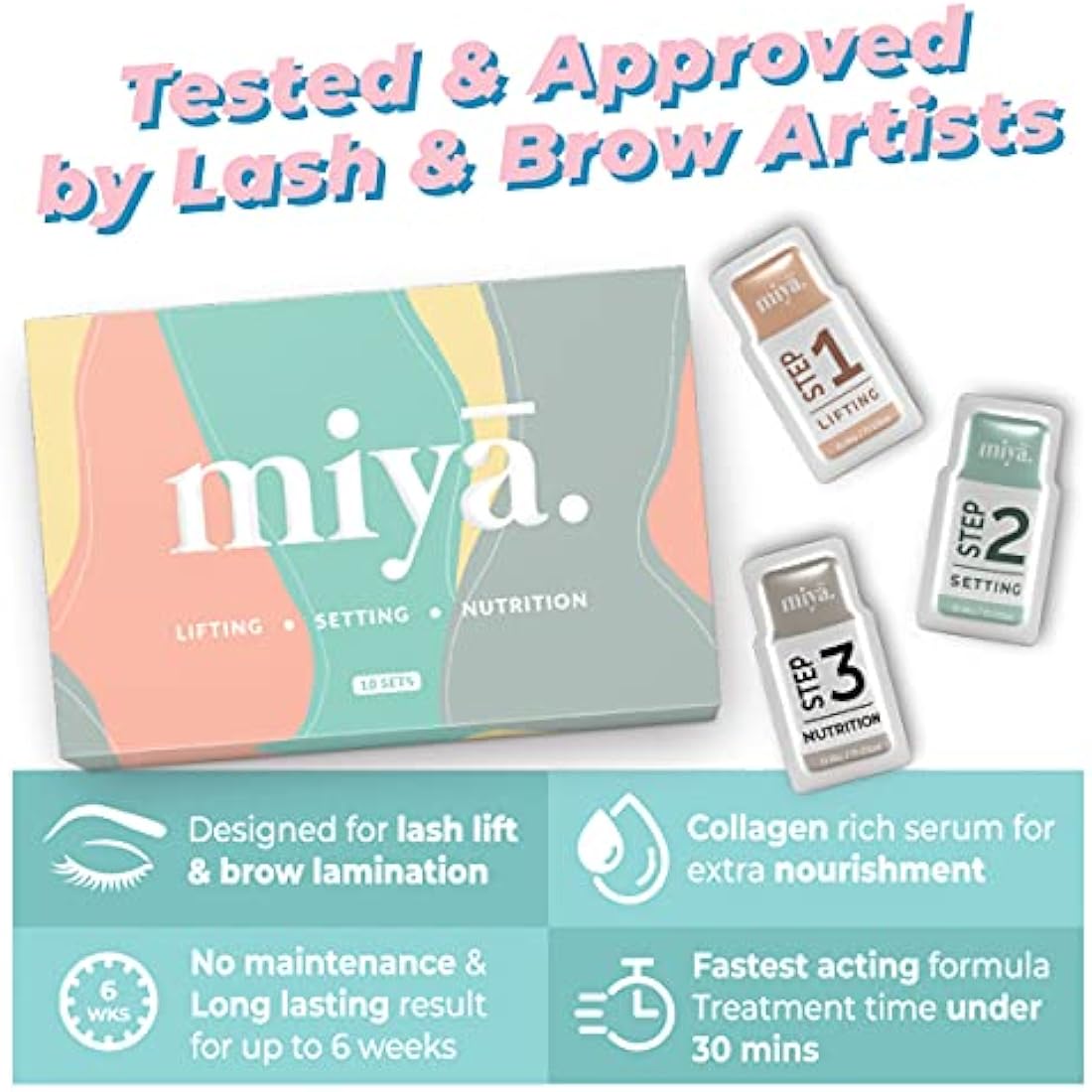 MIYA LASH 2 in 1 Lash Lift & Brow Lamination Lotion Set | Sachet Refill for Lash Lift Kit & Eyebrow Perm | Fast Acting 3-Step Lifting, Setting Lotions with Nutrition Serums | 10 Treatments | Salon Use