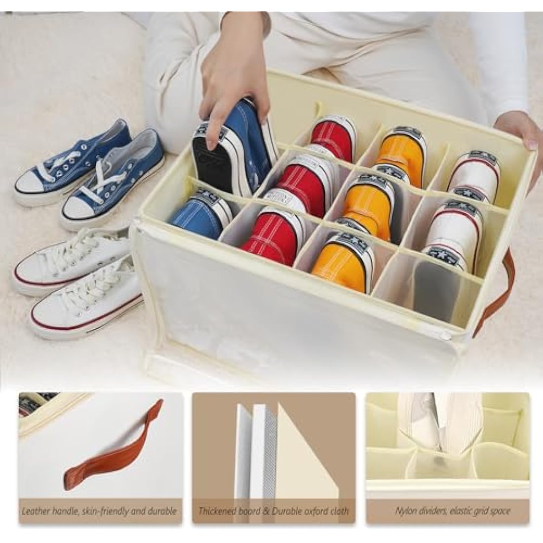 Patinao 2 Pack Shoe Storage Box Organiser for Closet - 24 Cell Space Saver Shoes Containers Bin with Clear Lids Stackable, Can Fit Ottoman, Foldable Shoe Rack Cabinet Cubby for Wardrobe