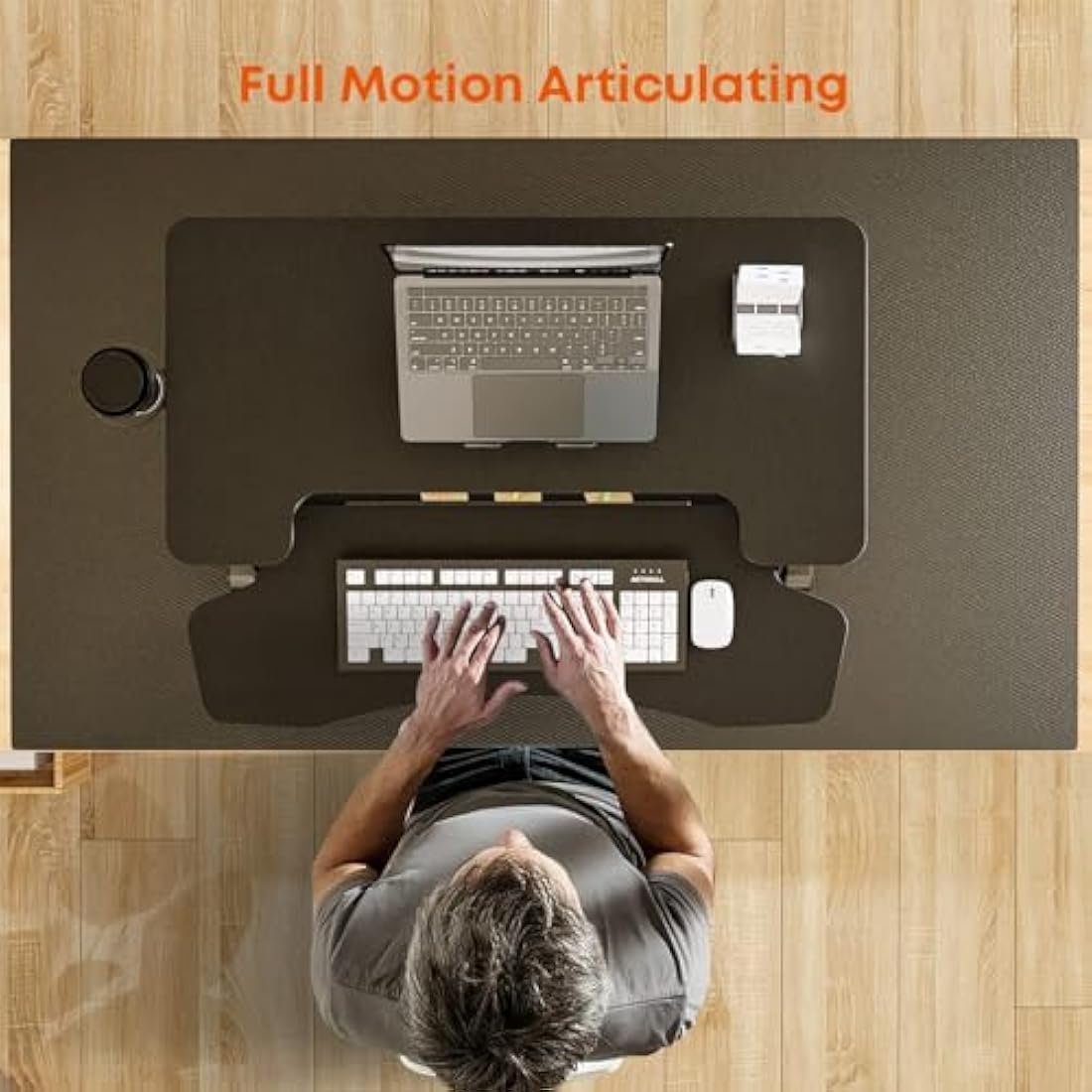 PUTORSEN Standing Desk Converter, 37'' Dual Tiered Sit-Stand Desk Riser with Keyboard Tray, Height Adjustable Computer Workstation with Cup Holder and Note Board up to 15kg, Black