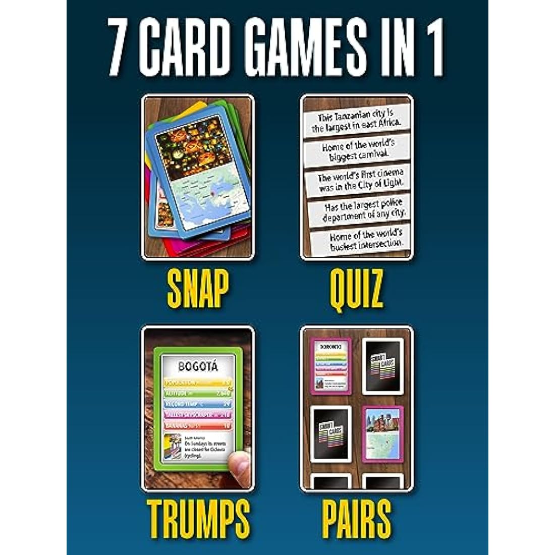 SMART CARDS Megacities, 7 games in 1, Pairs, Snap, Trumps, Rummy, Memory Quiz, Learn Facts, 50 Cards, Travel Game, Gift, Stocking Filler, Age 5+, 1-8 Players