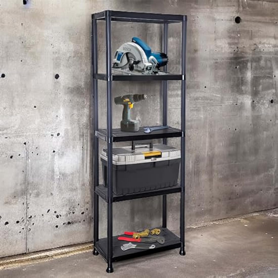 DENNY 5 Tier - Plastic Shelving Unit | Garage Shelving Units | Storage Shelves | Shelving Units for Storage | Plastic Racking | Racking Shelving Unit Warehouse, Garage, Shed, and Workshop