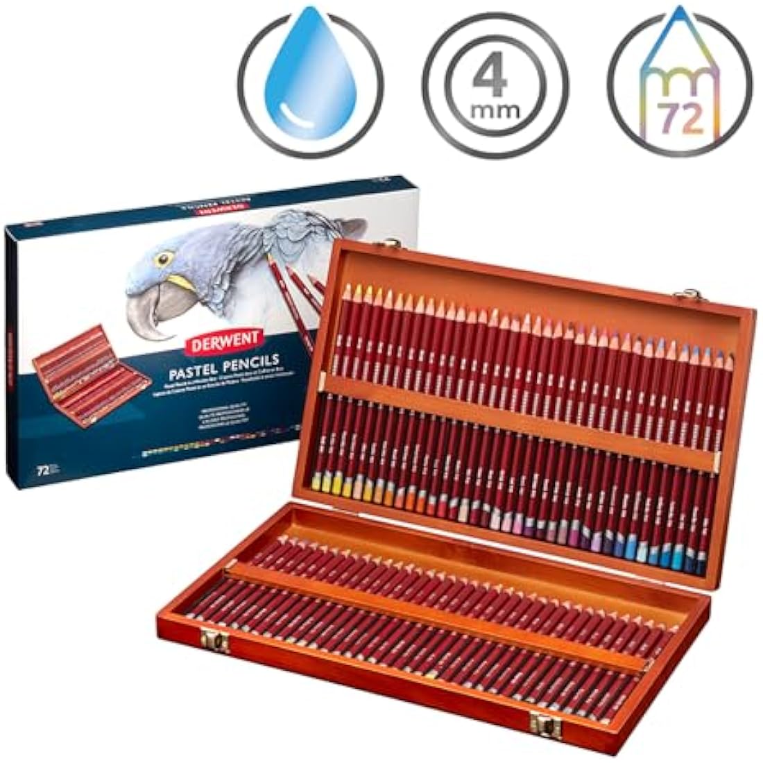 Derwent Pastel Pencils, Drawing & Colouring, Set Of 72 In Wooden Gift Box, Ideal For Blending & Colouring, Professional Quality, 2300343