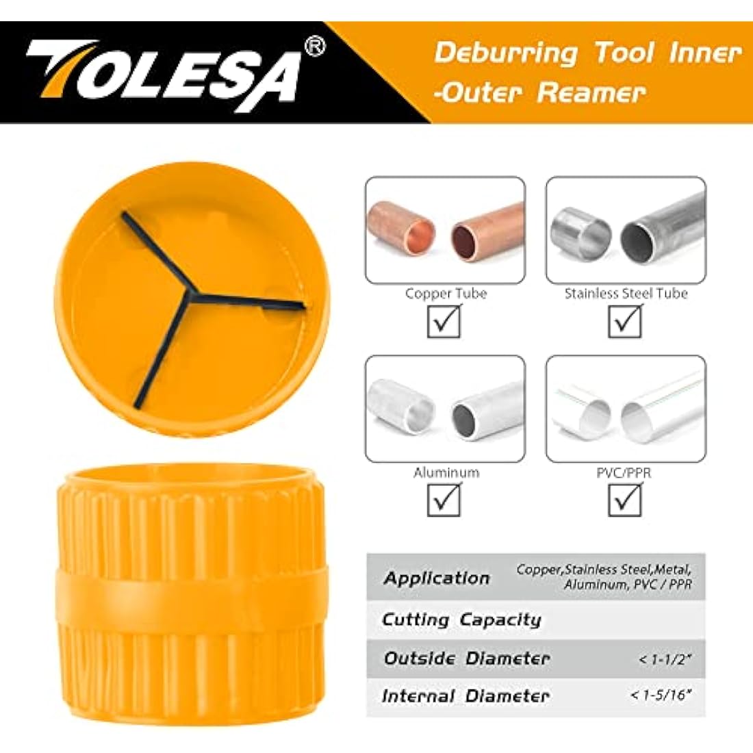 TOLESA Pipe Cutter 5-50mm, Heavy Duty Copper Tube Cutter with Deburring Tool Inner-Outer Reamer Conduit Cutter Plumbing Tools for Cutting Copper Brass Aluminum Thin Stainless Steel Pipe