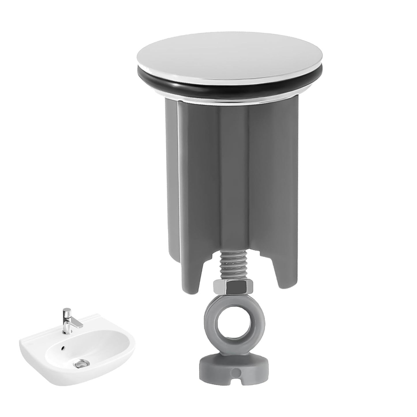 40mm Pop Up Sink Plug Replacement, Adjustable Height Sink Drain Plug 67-83mm Universal Bathroom with Chrome Plated Brass, Waterproof Rubber Sealing