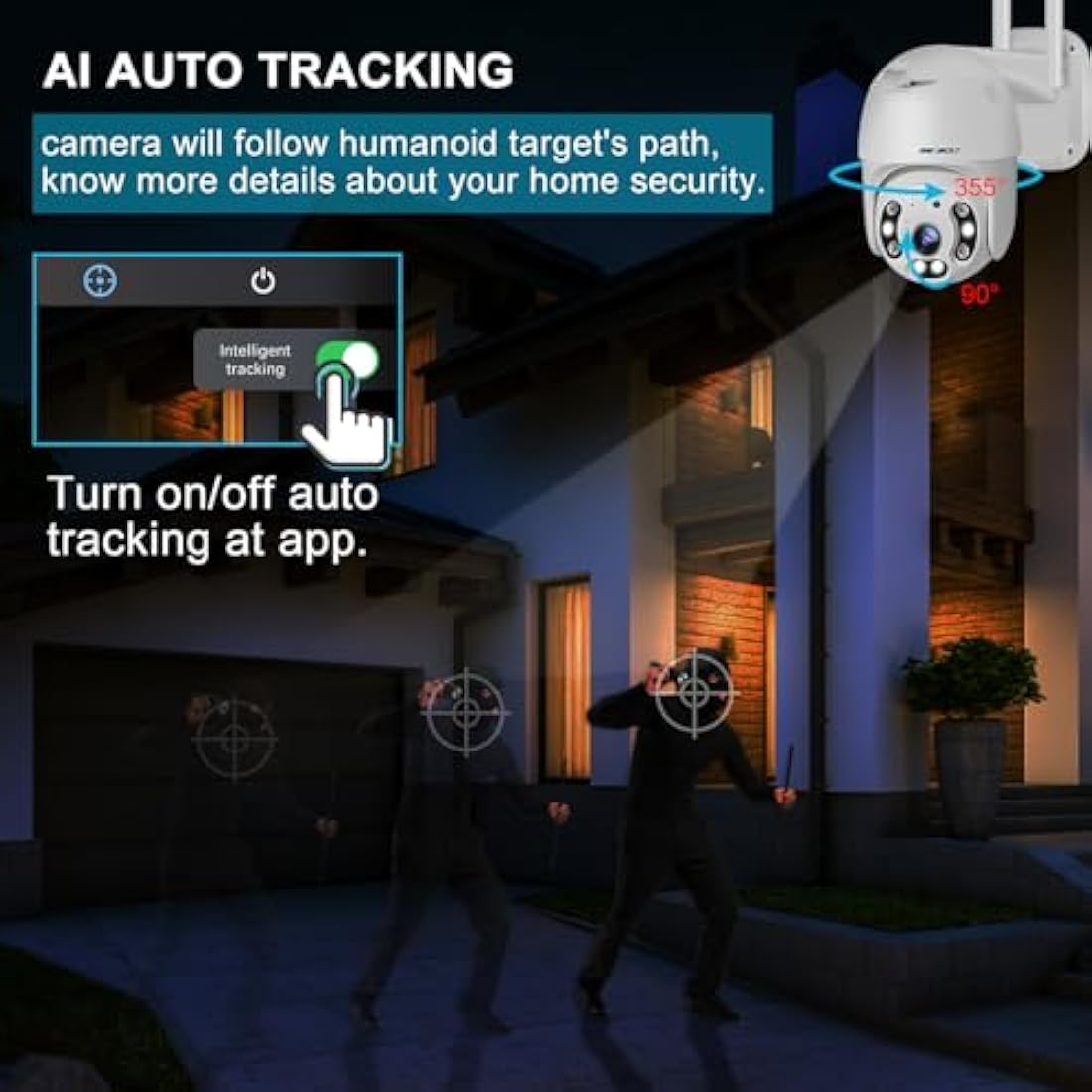 GENBOLT 2.5K WiFi Security Camera Outdoor With PoE, 2.4/5GHz Dual WiFi CCTV Camera with Auto Tracking, Human/Vehicle Detection Pan Tilt Home Surveillance IP Camera with Siren Alarm