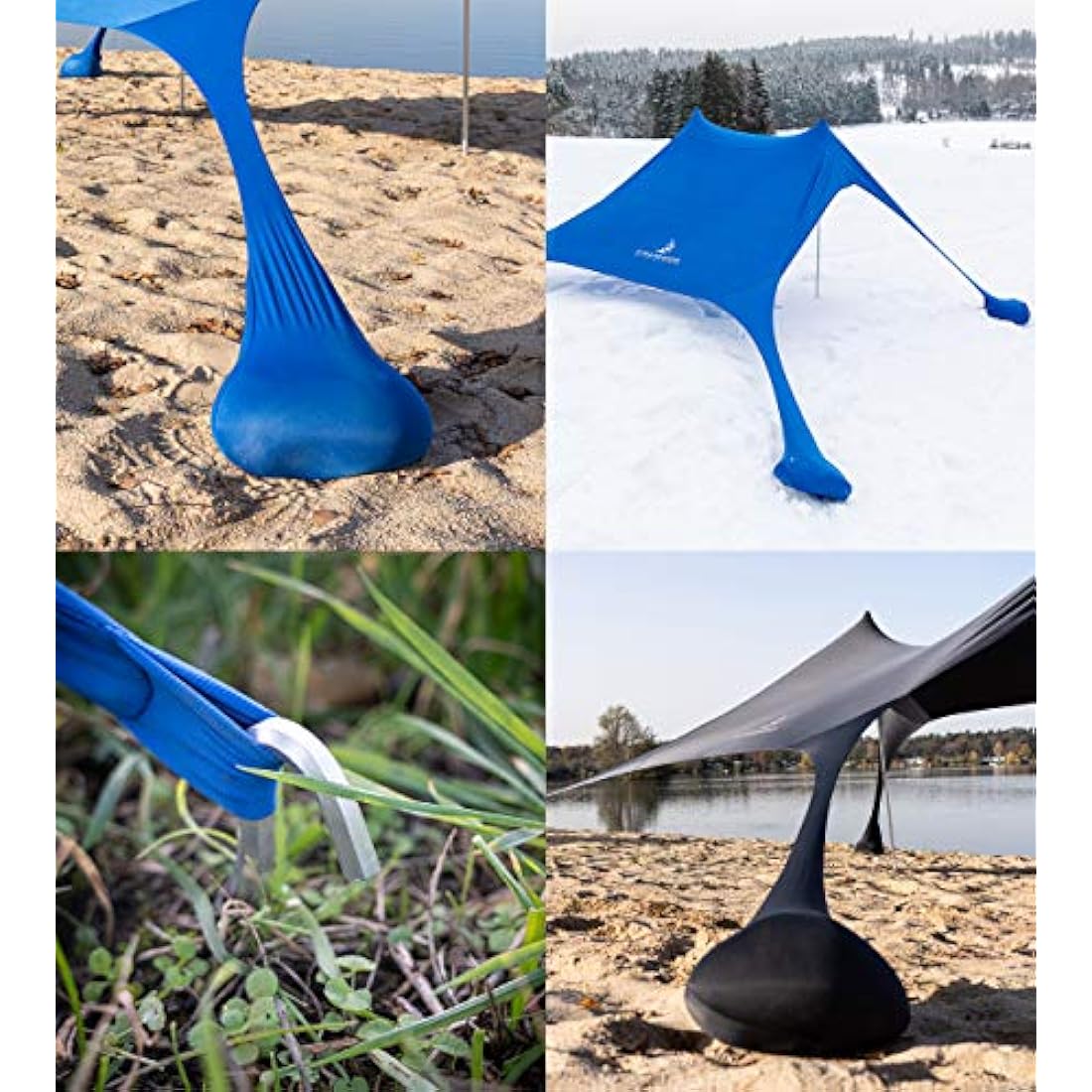 Premium Lycra Beach Tent - Beach Shelter Pop Up Sun Shade "Ole" with Aluminium Poles and Fillable Sand Anchor Blue (210 x 210 cm)