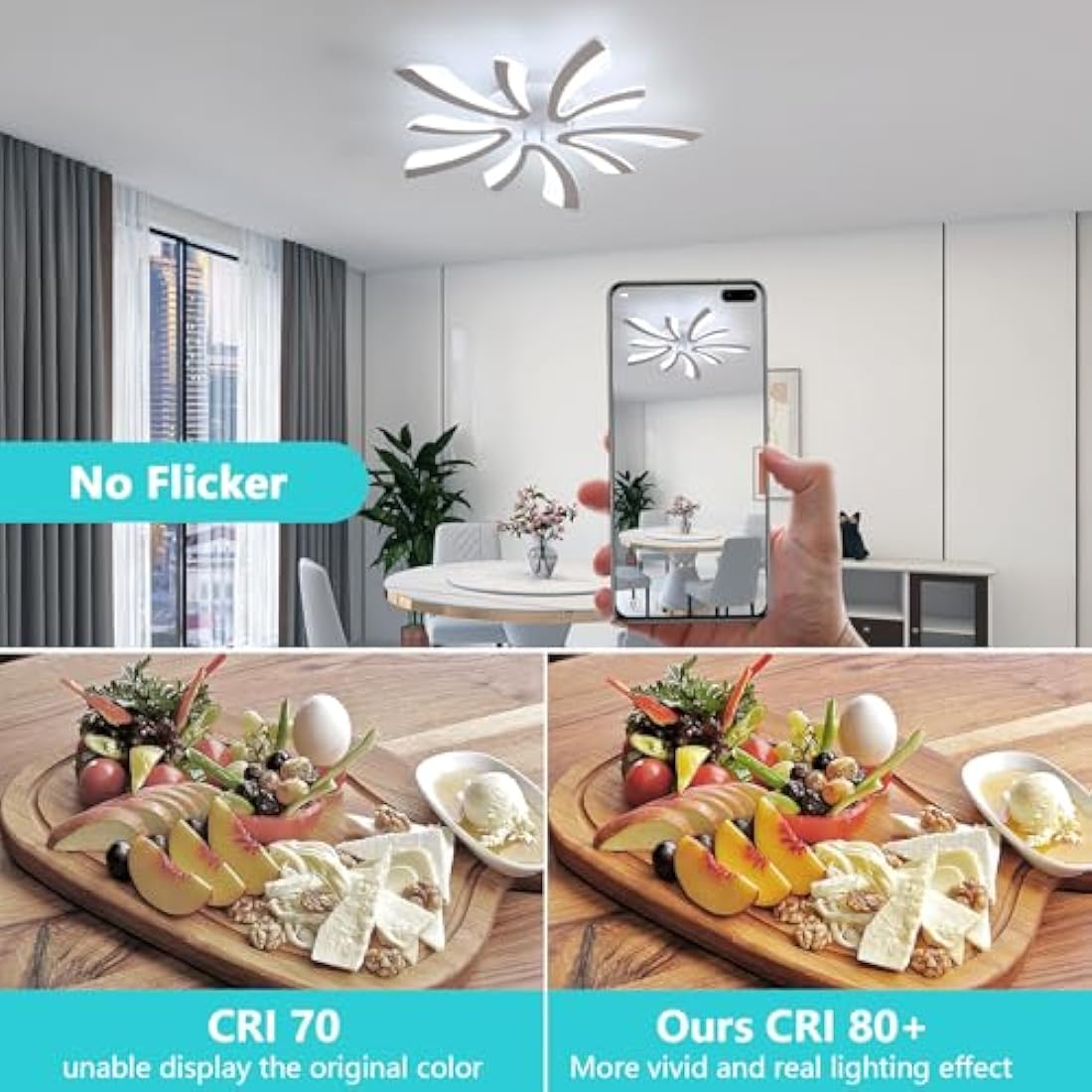 Comely Ceiling Light, LED Ceiling Lamp 50W, 6500K Cold White Light Flush Mount Acrylic Modern Lighting Fixture for Living Room Bedroom, 70cm