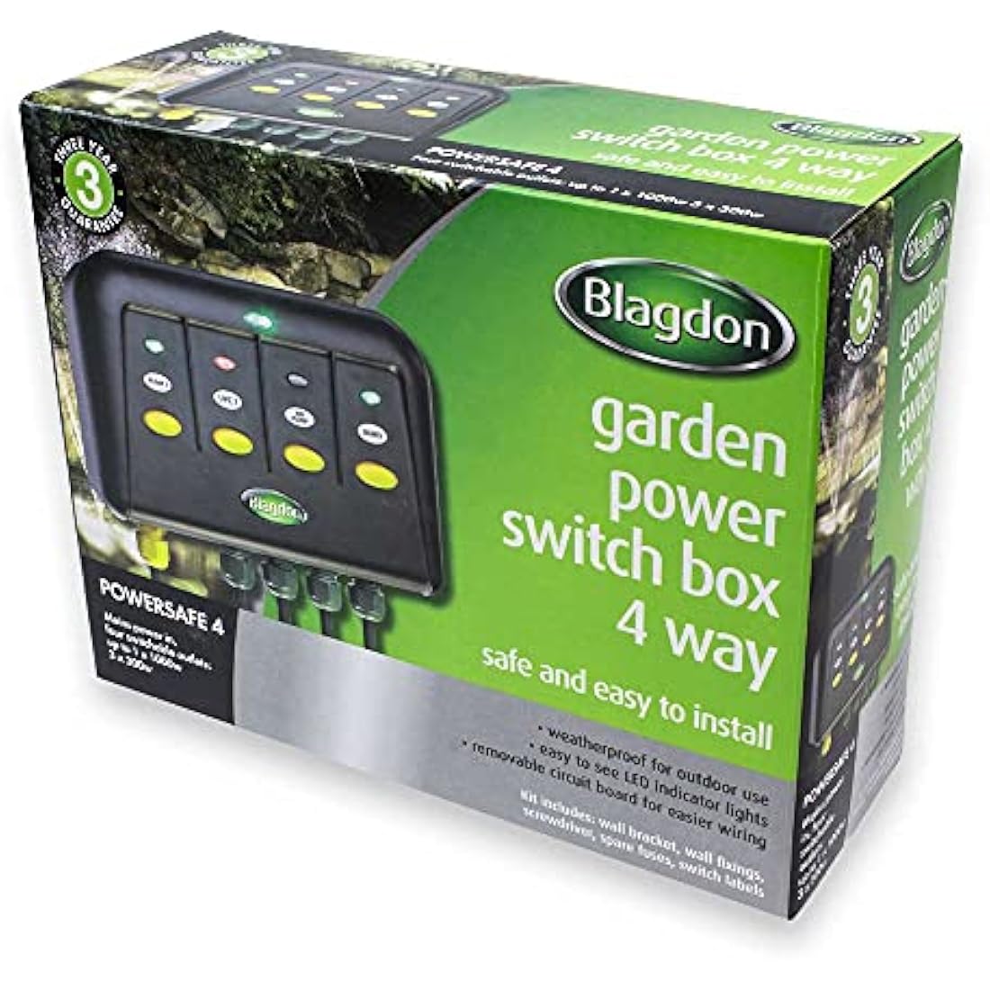 Blagdon 1040228 Powersafe Garden & Pond Safe Weatherproof Electrical Switch Box, 4 Outlet, Black